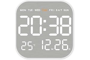 Atomic Wall Clock with Indoor/Outdoor Temp Large Number Display Silent Battery Operated Alarm Analog Digital Clocks for Bedro