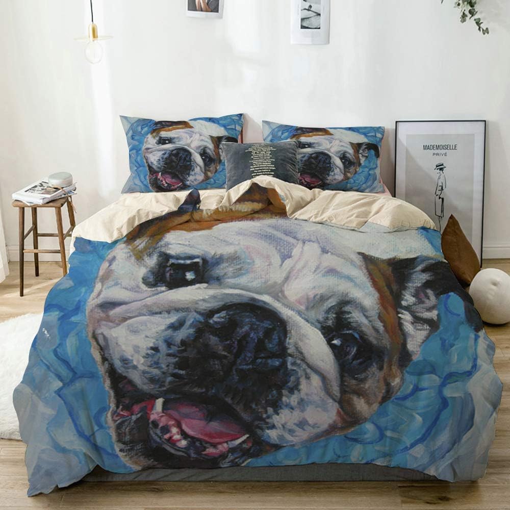 Amazon Mimuti 布団カバー 4点セット クィーン 英語ブルドッグ犬の肖像ペットリアリズムl A シェパード子犬犬子犬 洋式 和式兼用 寝具カバー ベッド用 布団用 掛け布団カバー 北欧 肌に優しい 210x210cm 寝具カバーセット オンライン通販