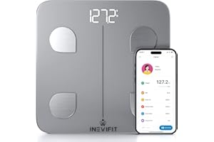 INEVIFIT Smart Body Fat Scale, Highly Accurate Bluetooth Digital Bathroom Body Composition Analyzer, Measures Weight, Body Fat, Water, Muscle, Visceral Fat & Bone Mass for Unlimited Users (Silver)