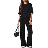 Darong Women's 2 Piece Outfits Matching Lounge Sets Short Sleeve Pullover Tops High Waisted Wide Leg Pants Tracksuit Sets