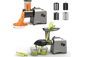 Slow Masticating Juicer & Veggies Grater: Parmedu Cold Press Juicer for Vegetable & Fruit Electric Slicer Salad Maker with Re