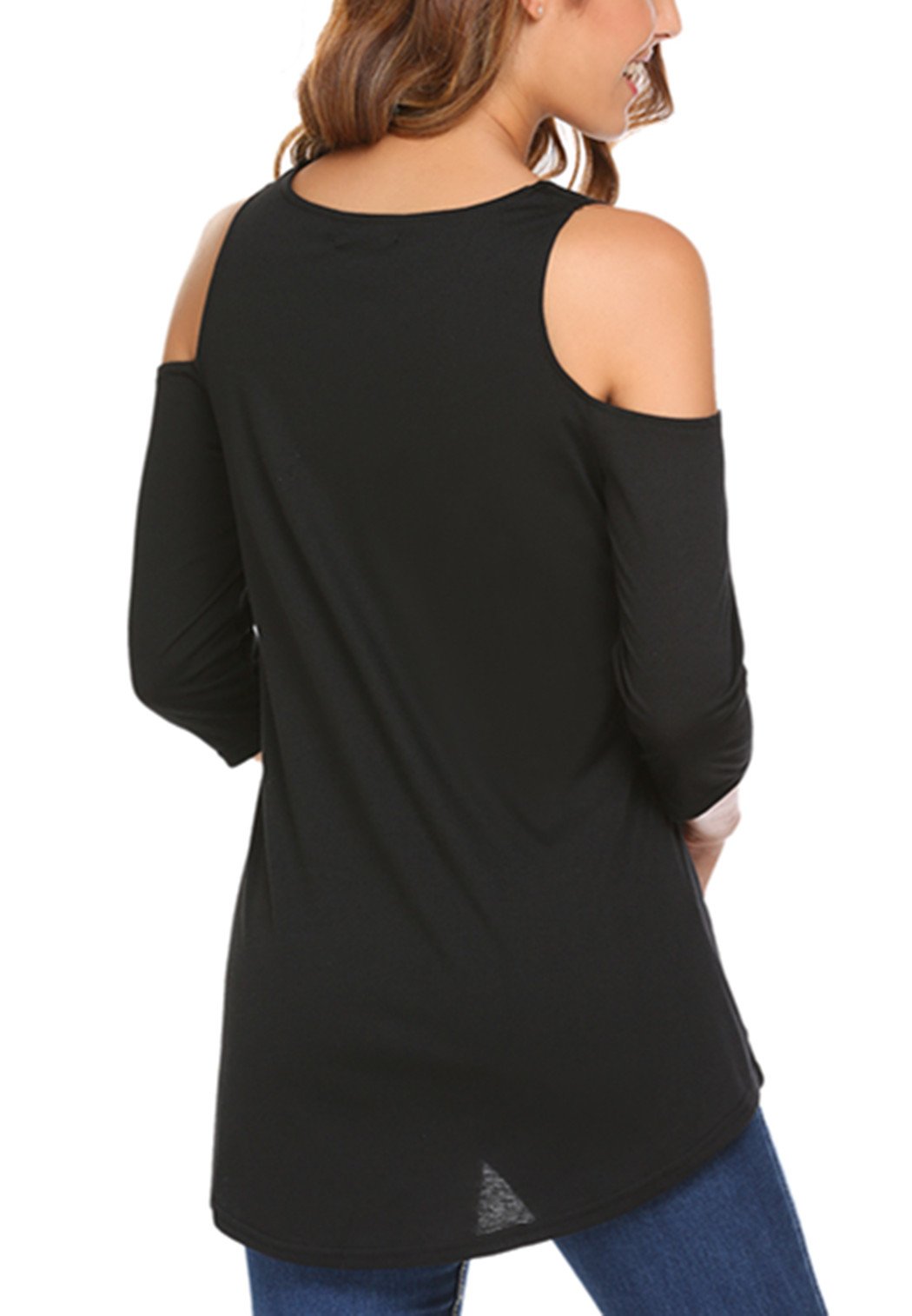 Aceshin Womens Sexy Jersey 3/4 Sleeve Cold Shoulder Blouse Top Black