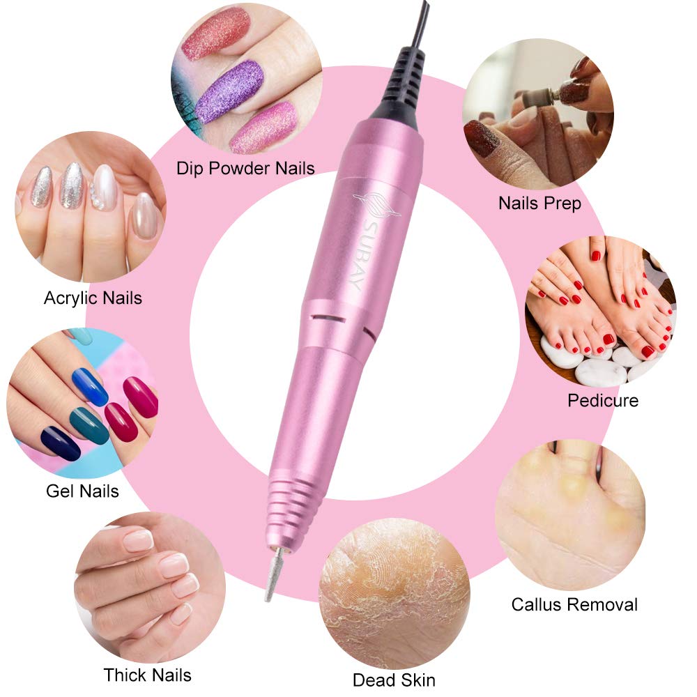 Professional Finger Toe Nail Care Electric Nail Drill Machine Manicure Pedicure Kit Electric Nail Art File Drill with 1 Pack of Sanding Bands (Pink): Beauty