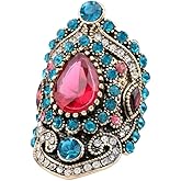 HAIXIAN Exaggerated Crystal Ring,Big 14K Gold Plated Multi Stone Full Zirconias Statement Ring,Cocktail Party Turkish Ring Jewelry Gift for Women