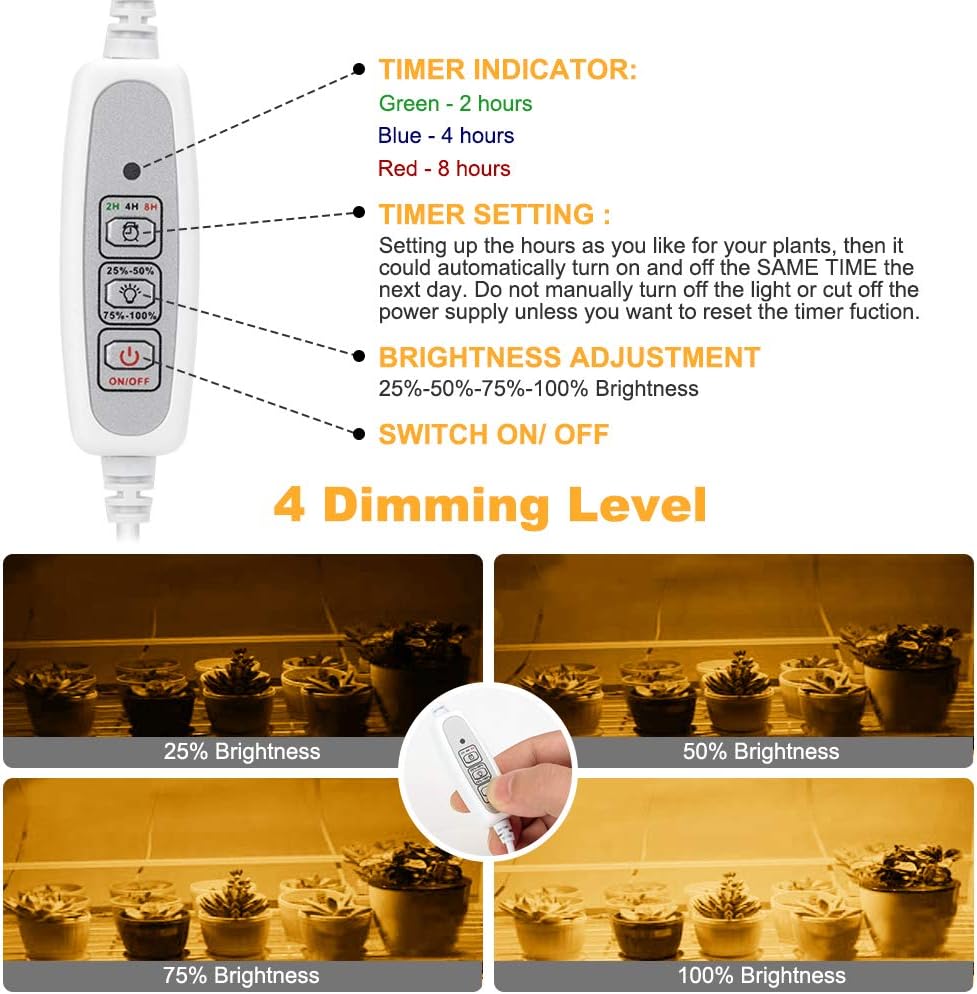 Mosthink LED Plant Grow Light Strips Full Spectrum for Indoor Plants with Auto ON & Off Timer,48 LEDs / 4 Dimmable Levels,20W Sunlike Grow Lamp for House Garden Hydroponics Succulent, Two Pack: Home Improvement