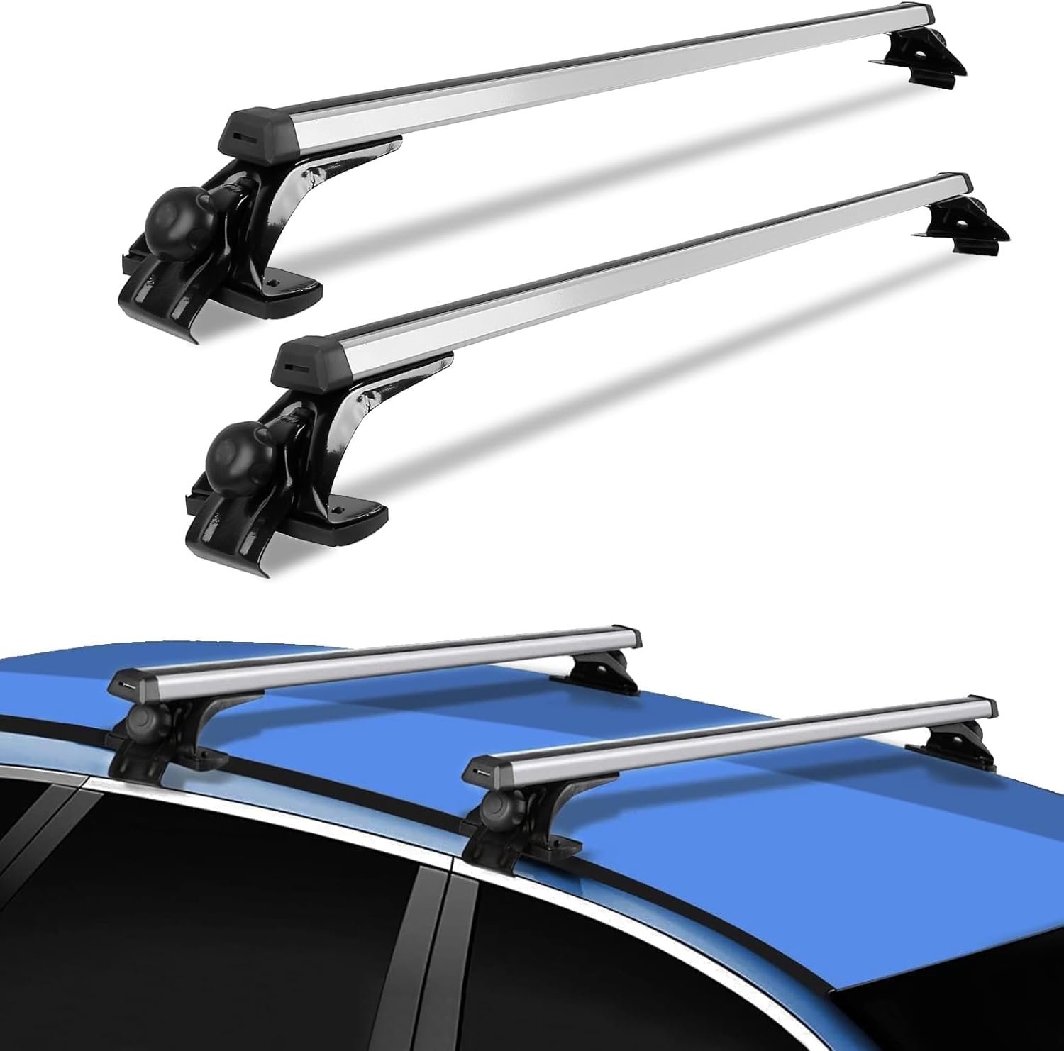 Photo 1 of ***MISSING  PARTS*** Universal Roof Rack Cross Bars,48"Aluminum Car Roof Crossbars for Vehicles Without Side Rails, 165lbs Capacity Luggage Rack Fit for Bike, Kayak, Canoe, Snowboard–Adjustable, Easy Installation (1 Pair)