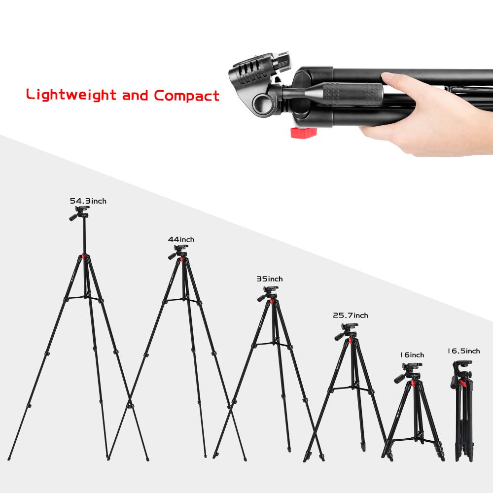 Phone Tripod, ZOMEi 54 Inch Cellpone Tripod Lightweight Portable Travel Tripod with Phone Holder and Bluetooth Remote for Smartphone Gopro and Light Camera