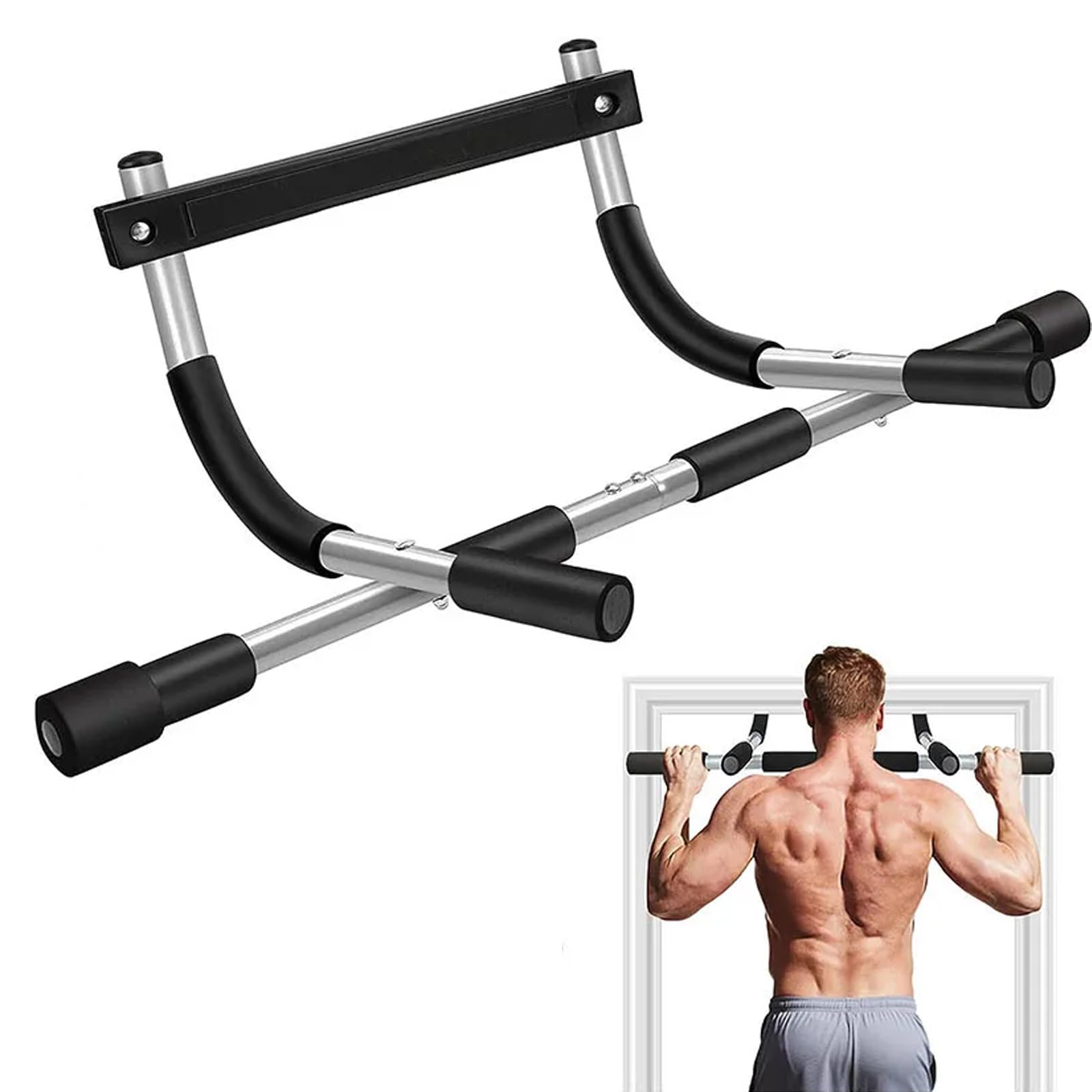 Multi-Grip Chin-Up/Pull-Up Bar for 61-81cm Doorway Chin Up Bar with Padded Handles Heavy Duty Doorway Trainer for Home Gym Door Mounted Bar for Pull Ups No Drilling Required