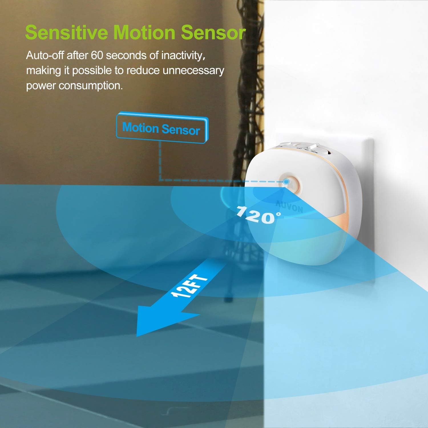 AUVON Plug-in LED Motion Sensor Night Light, Mini Warm White LED Nightlight with Dusk to Dawn Motion Sensor, Adjustable Brightness for Bedroom, Bathroom, Kitchen, Hallway, Stairs (4 Pack) - - 