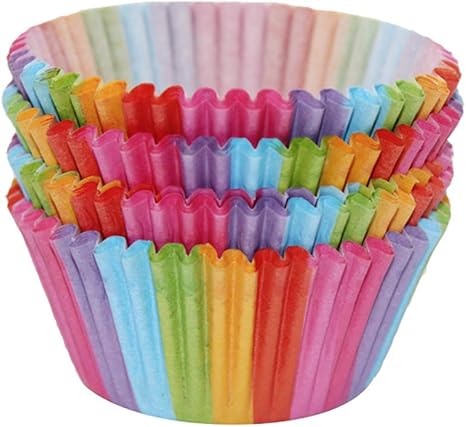 Amazon Fenteer 100枚入 虹色のカップケーキ型 使い捨てマフィンカップ 紙カップケーキラッパー ベーキングカップ ベーキングカップ オンライン通販