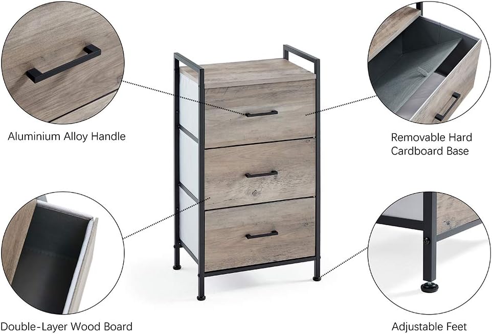 Linsy Home 3 Drawer Nightstand, Industrial Dresser Tall Storage Tower for Living Room, Bedroom, Hallway, Nursery, LS200E1-A: Home Improvement