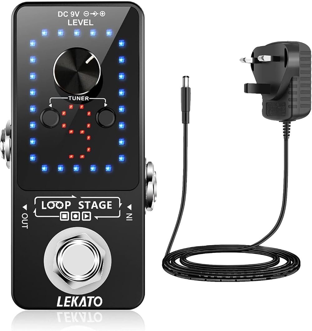 LEKATO 9 Slot Guitar Loop Pedal with Power Supply 40 Min 9 Loops 48K/24bit