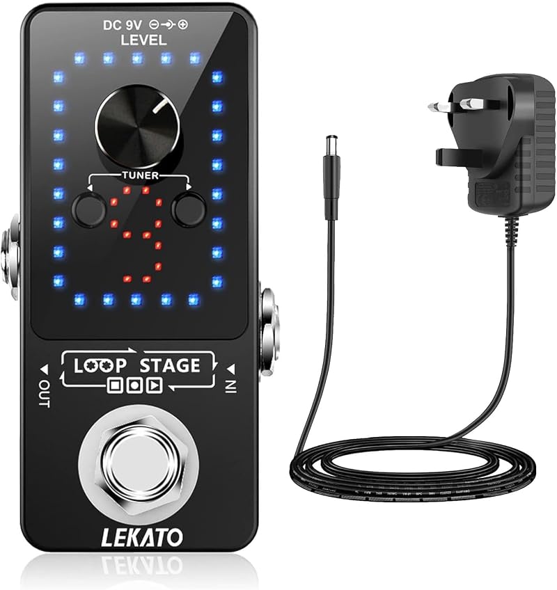 LEKATO 9 Slot Guitar Loop Pedal with Power Supply 40 Min 9 Loops 48K/24bit