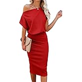EZBELLE Women's Summer Dress Off The Shoulder Short Sleeve Ribbed Casual Party Bodycon Midi Dresses