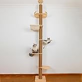 Floor to Ceiling Cat Tree Height (50-120in) Adjustable Cat Tower 5 Tier Hemp Scratching Post High Cat Tree Sturdy Activity Tree Indoor Outdoor Cat Scratching Post Activity Center
