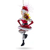 Sultry Woman in Santa Dress Dancing Glass Christmas Ornament