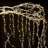 LampLust Fairy Spray String Lights - Waterproof Outdoor, 10 Strand Cascading Waterfall Garland Light, 600 Warm White Twinkling LEDs, Silver Bendable Wire, 27 Feet, Cordless Battery Operated