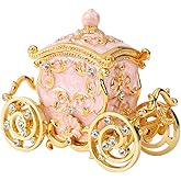 Furuida Retro Carriage Jewelry Trinket Box Enamel Ring Hold Boxes Hand-Painted Vintage Ornaments Craft Gift for Women Girls (Pink)