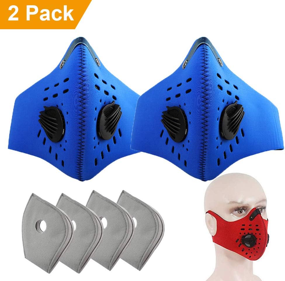 2 Pcs Anti Dust Half Face Mask with Activated Carbon Filters, PM 2.5 Windproof Cycling Facemask Washable Face Cover for Outdoor, Sports, Motorcycles, Riding - with 4 Pcs Carbon Filters