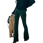 SOMTHRON Women's Corduroy Flare Pants Elastic Waist Slim Fit Bell Bottom Retro Wide Leg Long Trousers