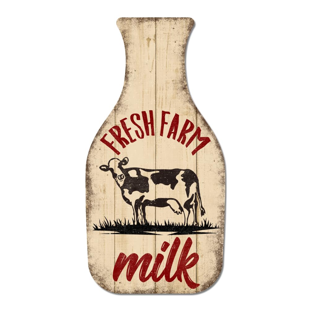 GLOBLELAND "Fresh Farm Milk" Vintage Metal Tin Sign Retro Milk Bottle Plaque Poster Metal Wall Decorative Tin Signs for Home Kitchen Restaurant Coffee Shop Club Bar Decoration