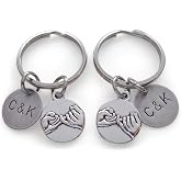 Custom 2 Pinky Promise Keychains with Stamped Tag for Couples or Best Friends Initials, Anniversary Gift Keychain