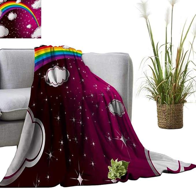 Throw Blankets Fleece Blanket,Rainbow Colored Image with Colors Star