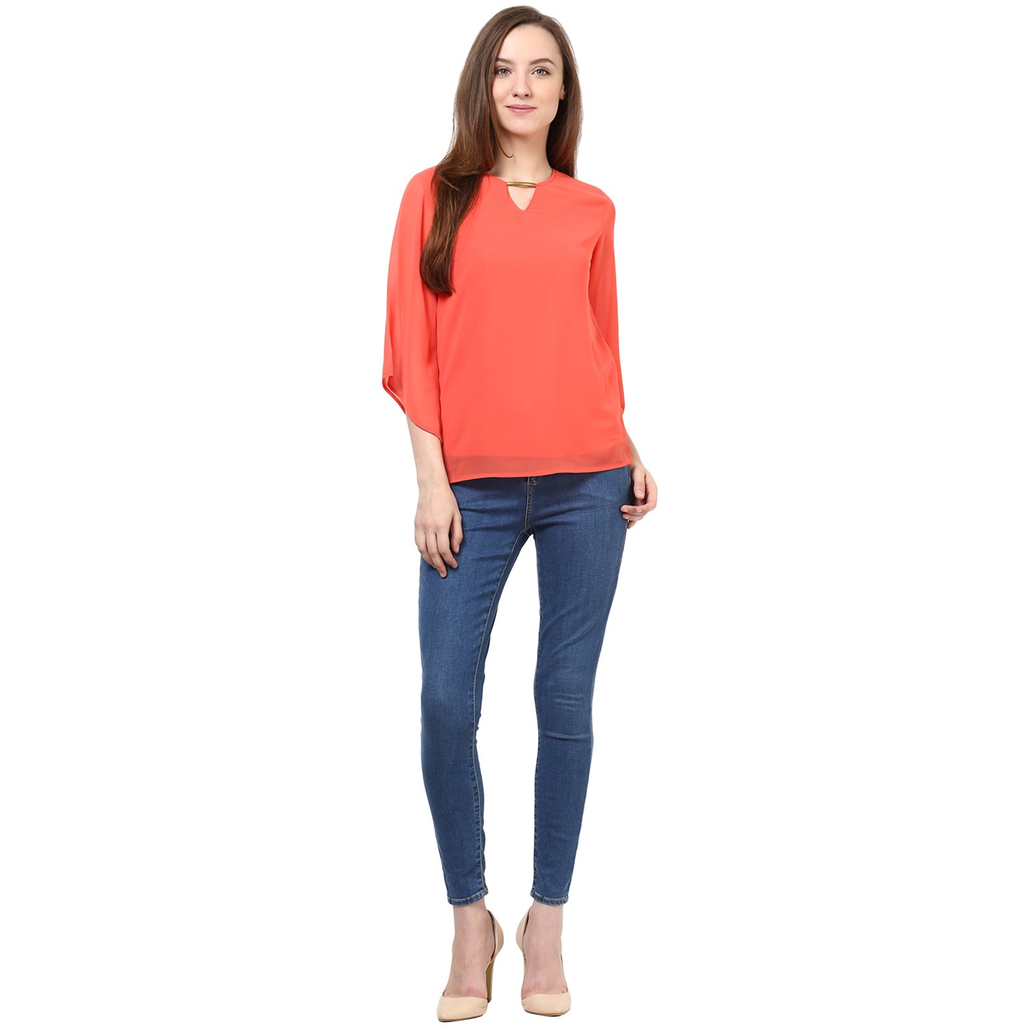 rare women coral georgette top (ep1038a)