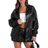 xxxiticat Women's PU Leather Jacket Long Sleeve Turn Down Collar Zipper Faux Leather Windbreaker Bomber Coat Outerwear