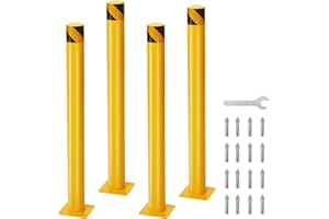 ASBIKDON 4 Pack 48"" Safety Bollard Post, 4.5"" Pipe Diameter Steel Safety Barrier Bollard, Bolt-On, Bright Yellow High Visibility Safety Parking Barrier Post for Garage Storefront Walkway