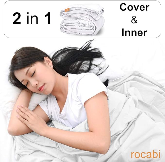 Amazon.com: rocabi 20 lbs Adult White Weighted Blanket & Cotton Cover