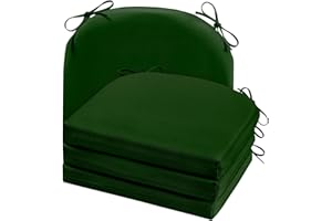 cozyide Outdoor Chair Cushions, Waterproof Patio Seat Cushions with Adjustable Straps, Round Corner Patio Chair Cushions for Garden, Dark Green, 17x16x2 Inch (Pack of 4)