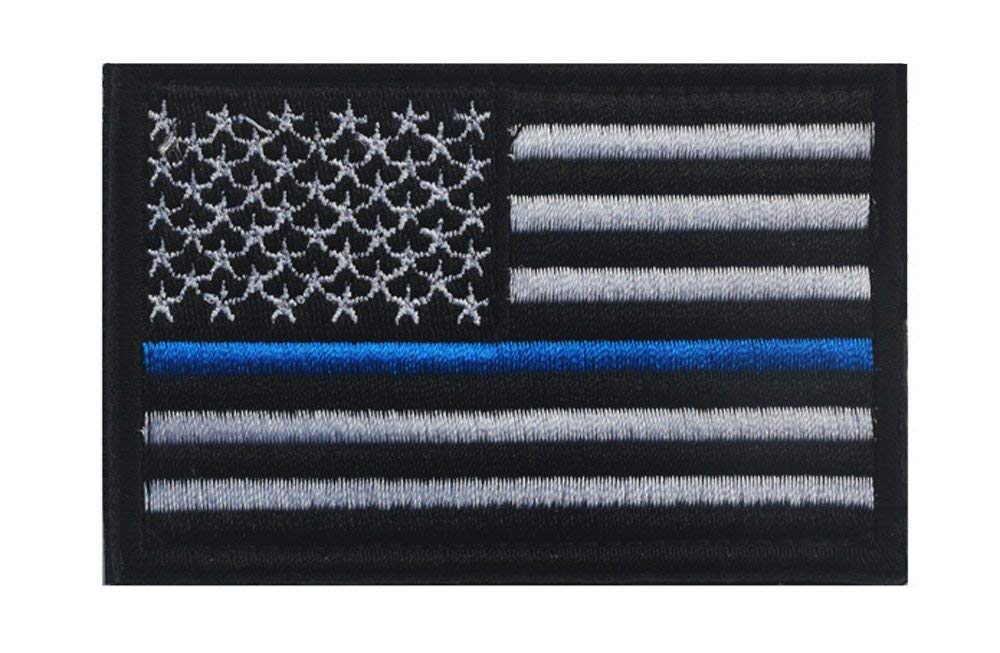 2 Pieces-Tactical Police Law Enforcement Thin Blue Line United States Flag Patch