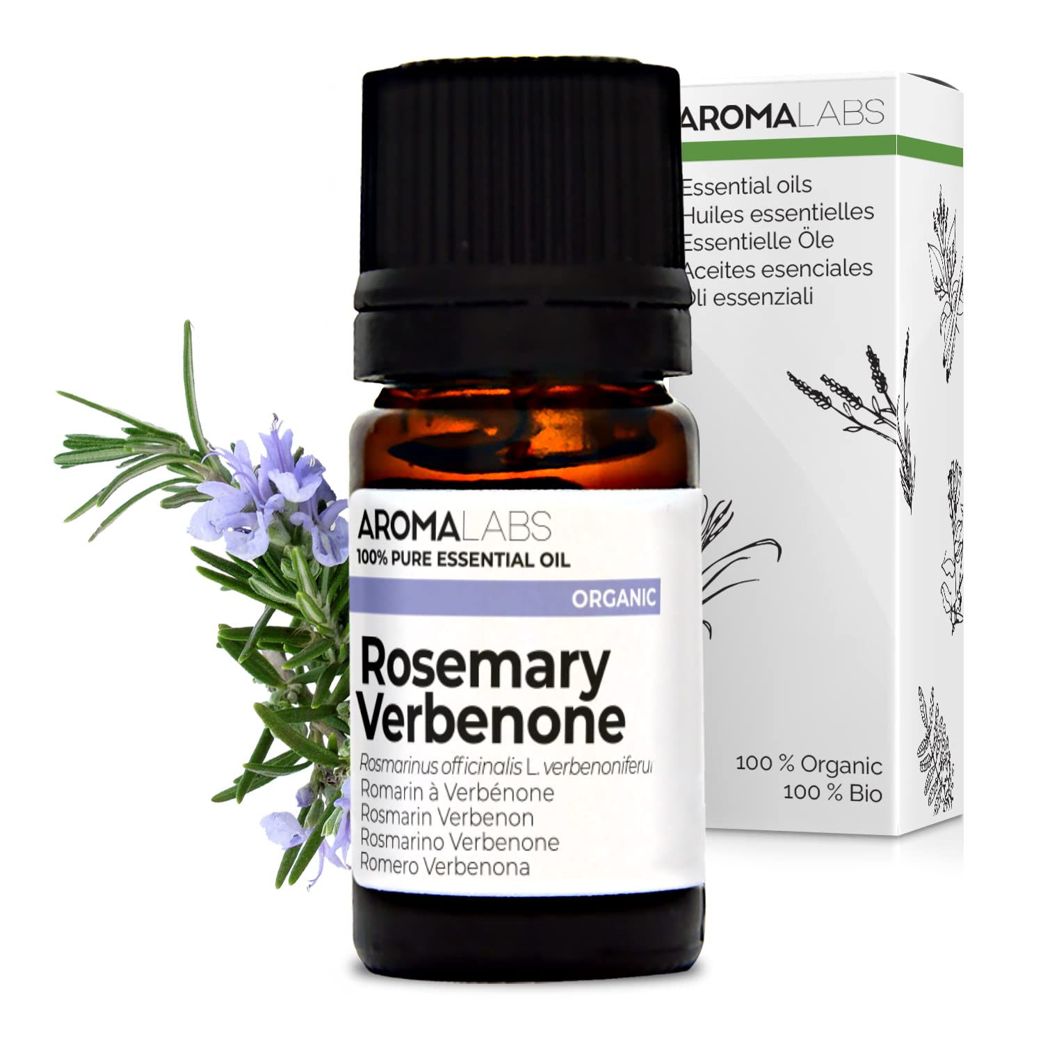 BIO - Rosemary VERBENONE Essential Oil - 5mL - 100% Pure, Natural, Chemotyped and AB Certified - AROMA LABS (French Brand)