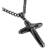 HZMAN Mens Polished Stainless Steel Silver Cross Pendant Necklace 22+2 Inches Chain