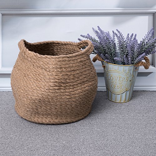 Jolly Jon Large Brown Jute Storage Basket - Natural Plant Panier Belly Baskets - Woven Handles for Laundry or Toys - Magazine Container or Toy Bin - Nursery Organization & Baby Room Baskets by