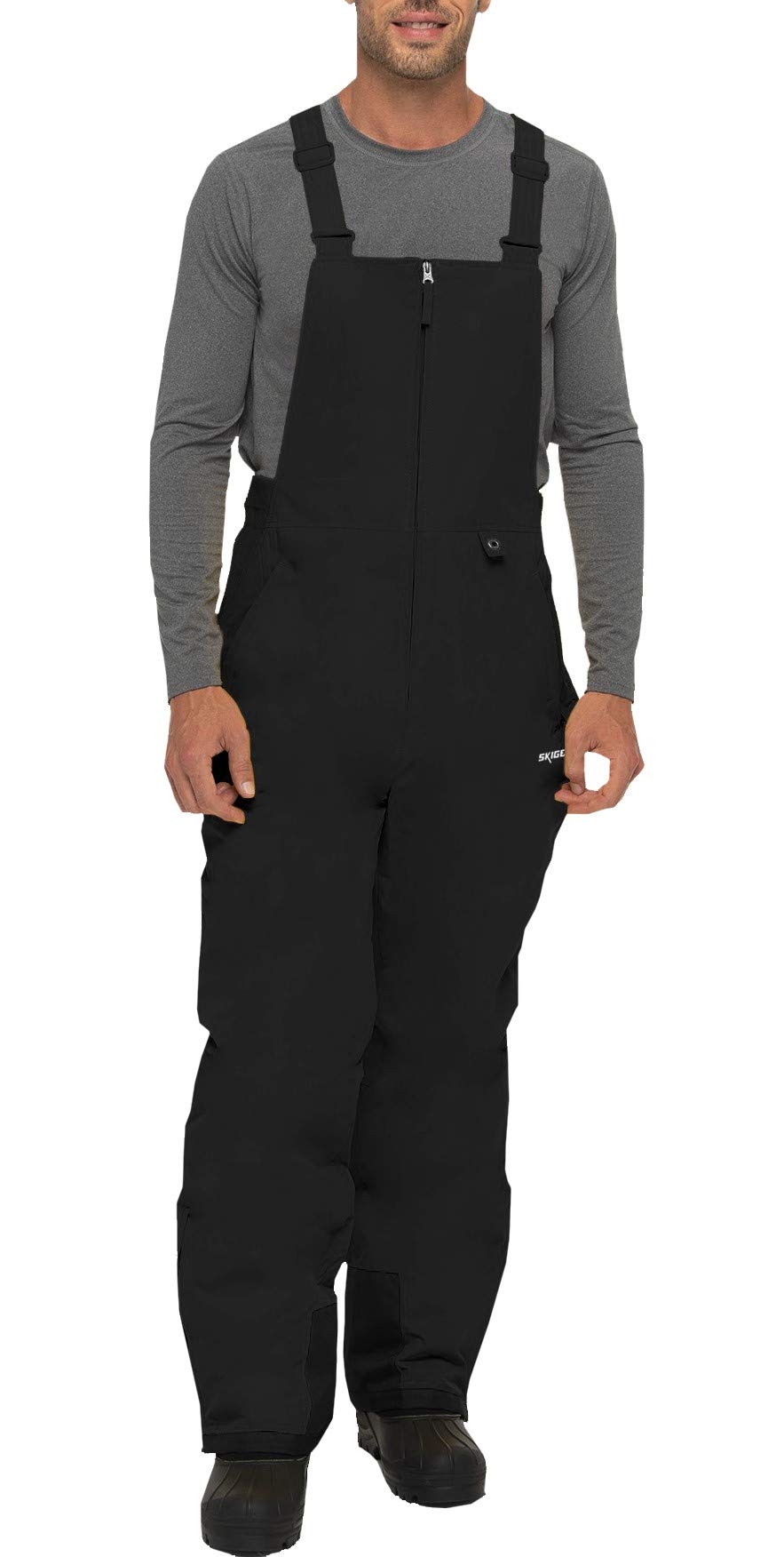 SkiGear Men’s Essential Insulated Bib Overalls, Black, 4X-Large/30″ Inseam