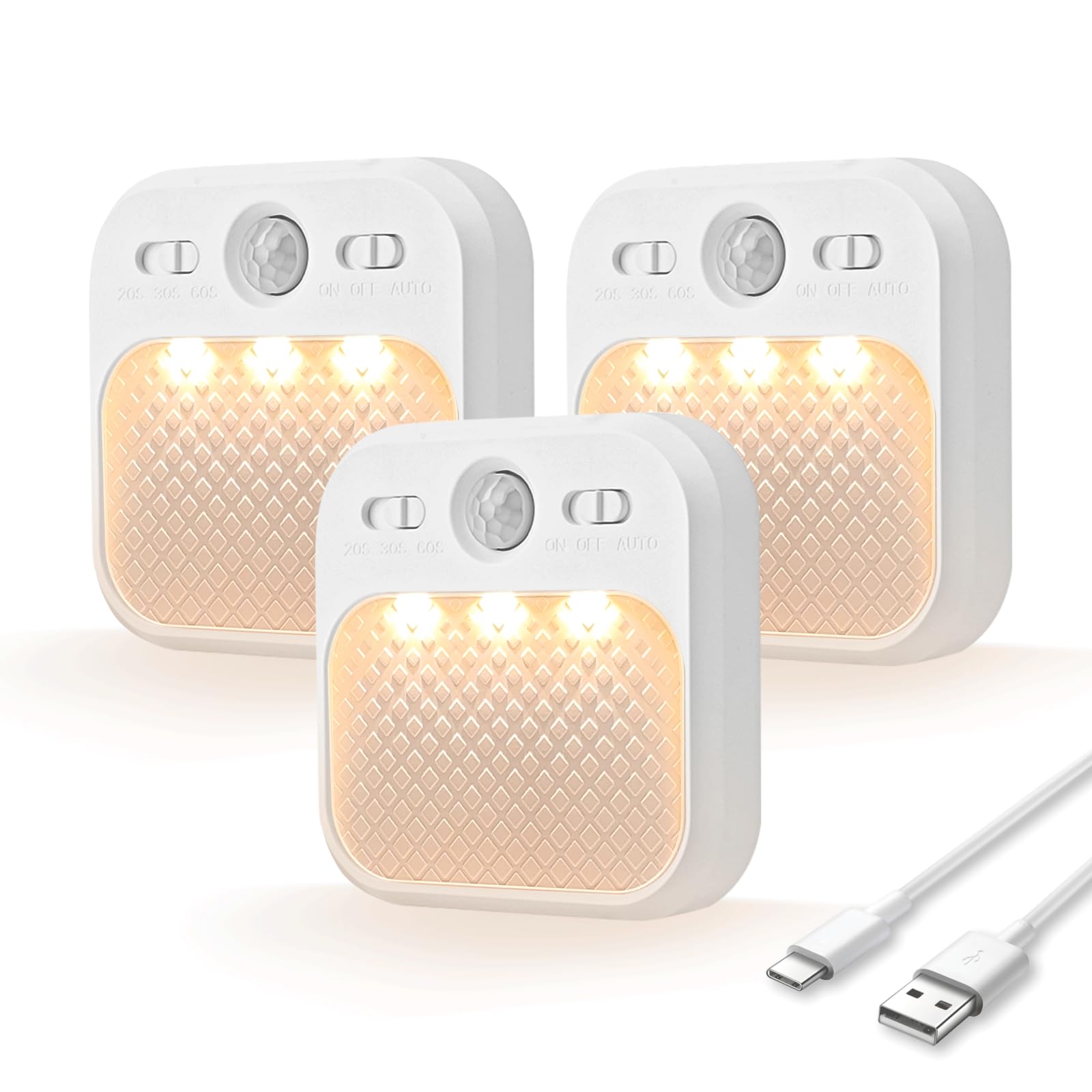 MERTTURM Motion Sensor Night Light, Wireless Rechargeable LED Night Light Indoor, 3 Sensor Modes&Adjustable Brightness (30days Standby), Stairs/Bedroom/Bathroom/Hallway Light for Kids, Adult [3 Pack]
