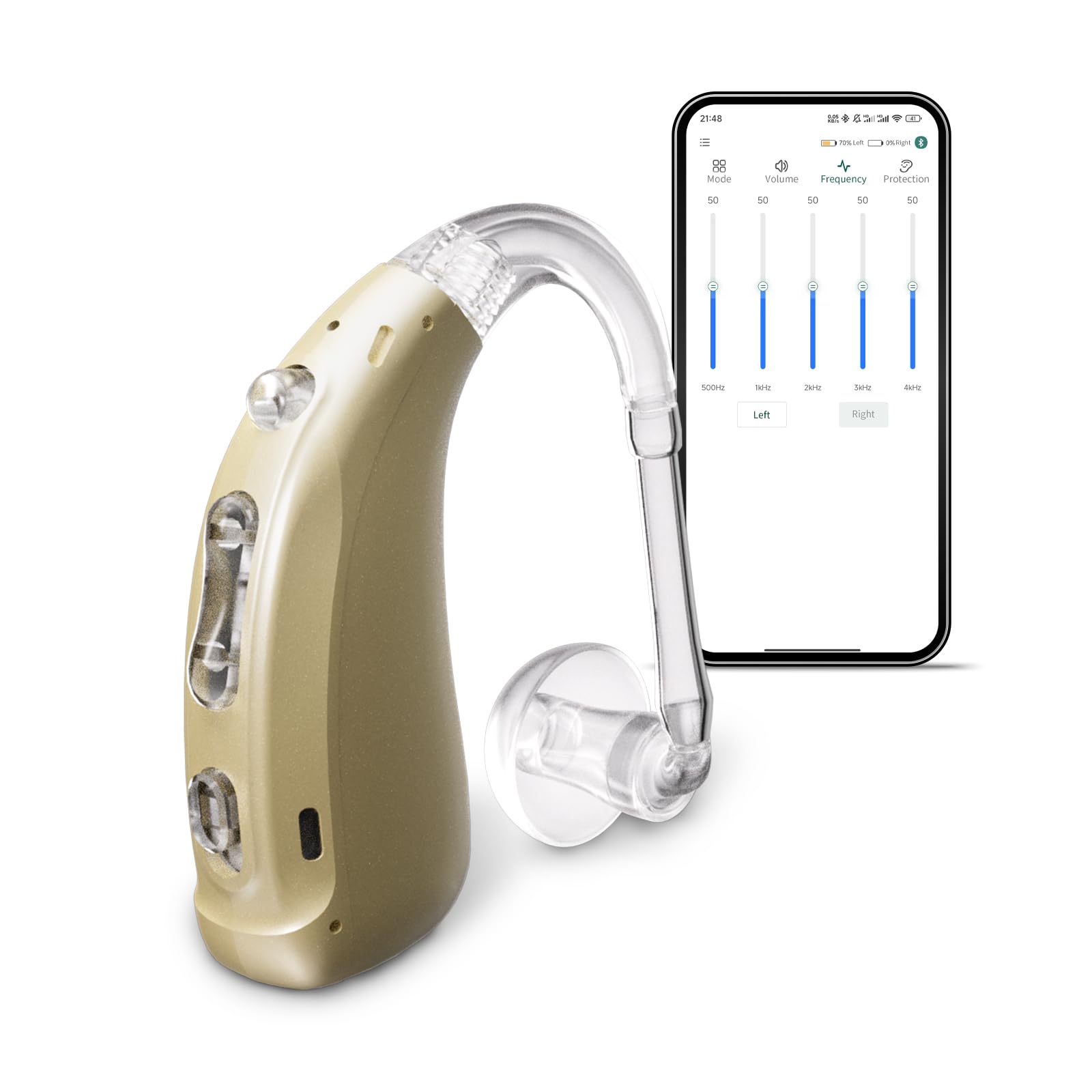 Photo 1 of OTC Hearing Aid for Seniors & Adults, Rechargeable Single Bluetooth Hearing Aids for Right or Left Ear, App Control with Multiple Modes Digital Hearing Aid Enabled Calls on iOS & Android