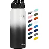 Fanhaw 24 oz Insulated Stainless Steel Water Bottle with Anti-Dust Chug Lid, Leakproof Vacuum Metal Bottle for Kids, Women & Men (White Black)