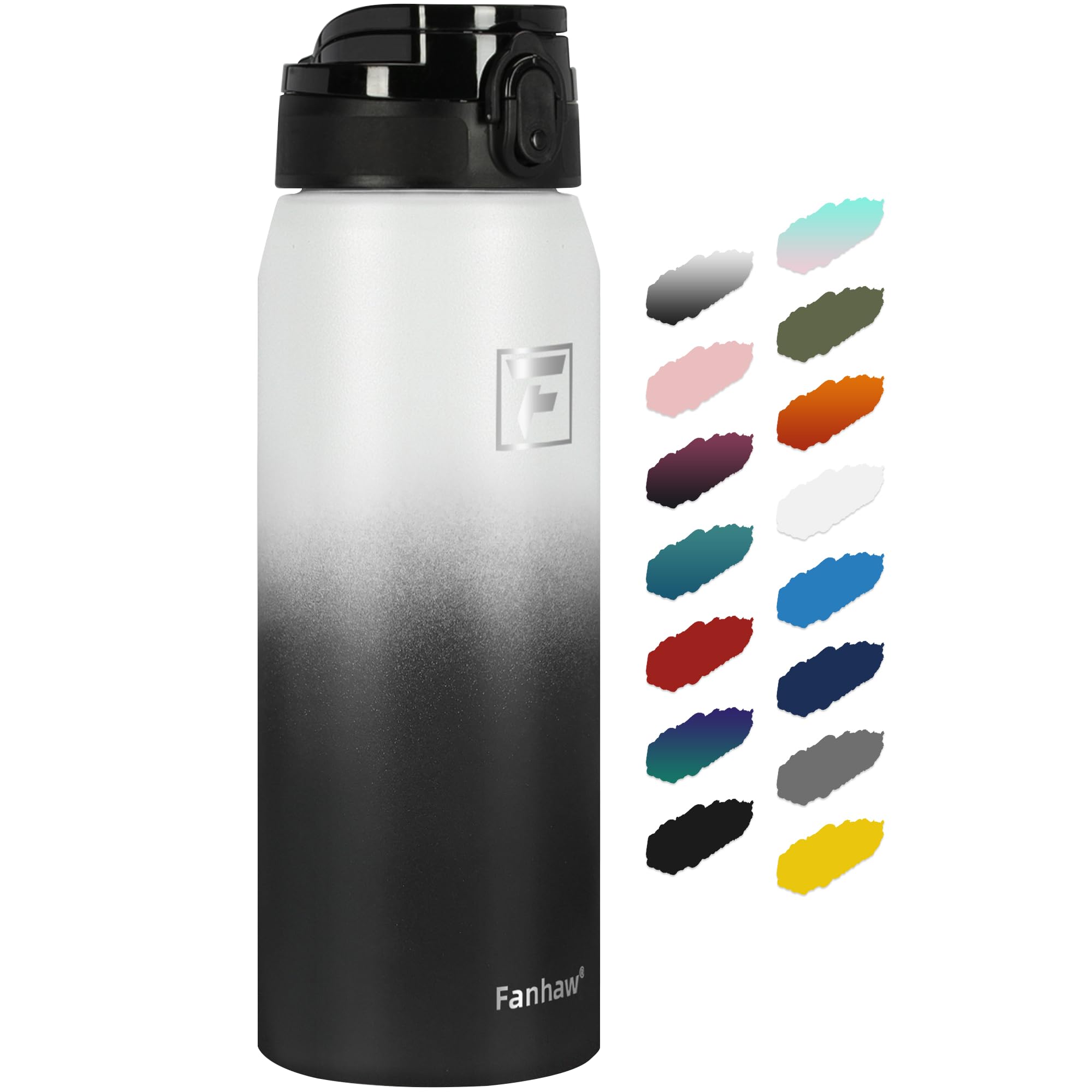 Fanhaw 750 ml Insulated Stainless Steel Water Bottle with 1 Lid (Chug Lid) - For Kids, Women, Men | Leak & Sweat Proof with Anti-Dust Lid (White Black)
