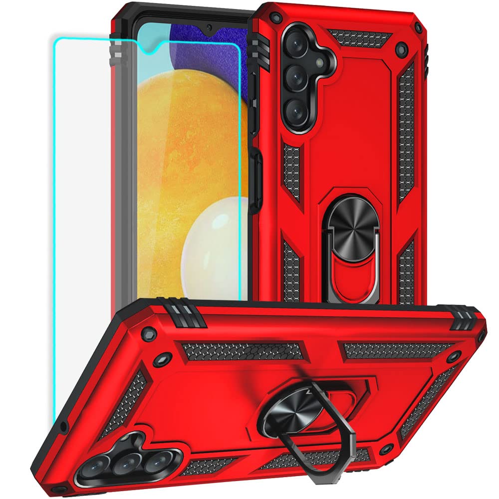 Yiakeng Samsung A13 5G Case, Galaxy A13 5G Case with HD Screen Protector, Military Grade Protective Cases with Ring for Samsung Galaxy A13 5G(Red)