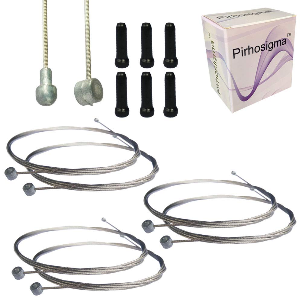 Pirhosigma 6pcs 2m Universal Bicycle Brake Inner Wire Cable Set for Mountain & Road Bikes + 6 Black Alloy Cable End Tips