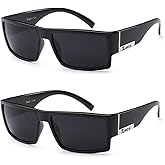 2 Pack - Locs Sunglasses Black Gangster Sunglasses, 2 Shinny Black, 5.5w x 1.75h
