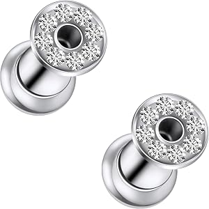Qiwnswoy Gauges for Ear Surgical Steel Internally Threaded Crystal CZ Fit Flesh Tunnels 10G 8G 6G 4G 2G 0G 00G Plugs Screw Ga
