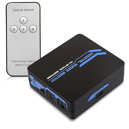 kwmobile Digital Audio Verteiler Switch - 4-facher Umschalter Adapter für optische SPDIF Toslink Audiokabel mit IR Fernbedien