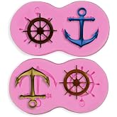 HengKe 2Pcs Rudder, Anchor, Silicone Molds For Pirate Party Pudding, Pan Muffin,Impression Mats Baroque Fondant,Chocolate,Ice Cube,Cookie Pastry Pies,Cake Cup Cake,Decoration,Polymer Clay