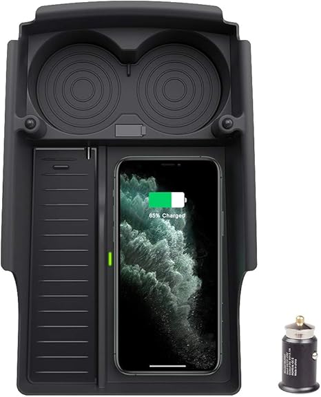 Taptes Tesla Model Sx Wireless Qi Phone Charger Organizer Box With Cup Holder And Type C Cable Center Console Storage Tray Charger Pad Accessory For