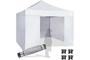 LIUJIAYI Easy 10x10 Pop Up Canopy Tent with 4 Sidewalls, Heavy Duty Commercial Use, Peak Tensioner Frame, Industry-Leading 3000mm Waterproof, 500D Silver Coated, Wheeled Bag, Sandbags, Stakes & Ropes, White