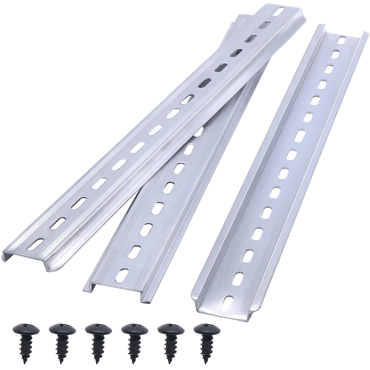 Taiss 3 Pcs DIN Rail Slotted Aluminum RoHS 35mm Wide, 7.5mm High, Long 300mm/ 12"